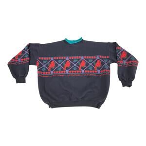 Vintage AU Sportswear Black XL Cardinal Geometric Motif Collared Sweatshirt